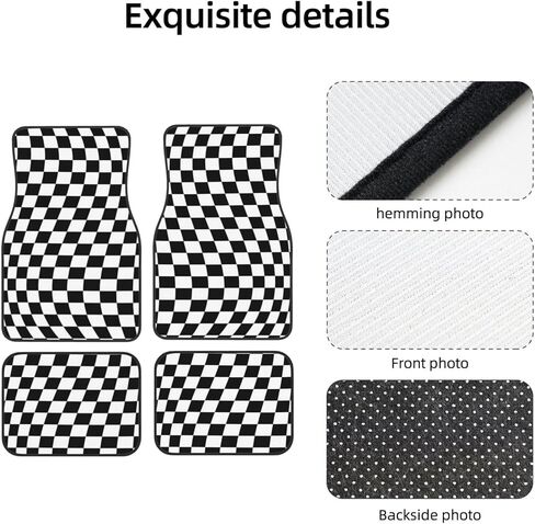 Generic Car Foot Mat Black and White Checkered Distortion Non-Slip Carpet Mats for Cars & Trucks,Decorative Front & Rear Vehicle Foot Rugs,4-Piece Car Floor Mat Set in Saudi Arabia