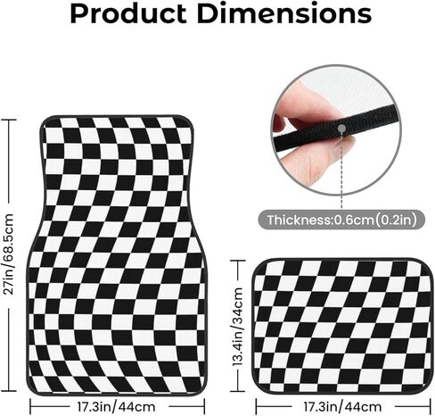 Generic Car Foot Mat Black and White Checkered Distortion Non-Slip Carpet Mats for Cars & Trucks,Decorative Front & Rear Vehicle Foot Rugs,4-Piece Car Floor Mat Set in Saudi Arabia