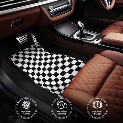 Generic Car Foot Mat Black and White Checkered Distortion Non-Slip Carpet Mats for Cars & Trucks,Decorative Front & Rear Vehicle Foot Rugs,4-Piece Car Floor Mat Set in Saudi Arabia