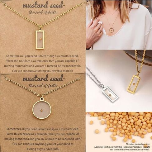 Stainless Steel Silver Color Gold Color Mustard Seed Necklace Pendant Necklace Christian Gift Chain Necklace(Gold-Style 1) in Saudi Arabia