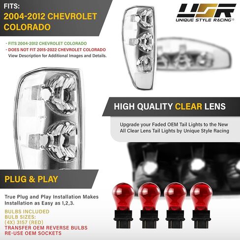 USR UNIQUE STYLE RACING 04-12 Z85 PickUp Tail Light – Rear Lamps Set (Left + Right) Compatible with 2004-2012 Chevrolet Colorado Chevy Pick Up Truck All Models GMC Canyon (CLEAR LENS w/COLOR BULBS) in Saudi Arabia