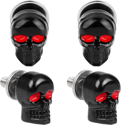 4 PCS Skull License Plate Screws, Anti Theft Car Tag Frame Fastener Kit with Funny Bolt Covers, Cool Personalized License Plate Bolts Decorative Kit for Most Vehicles (Black) in Saudi Arabia