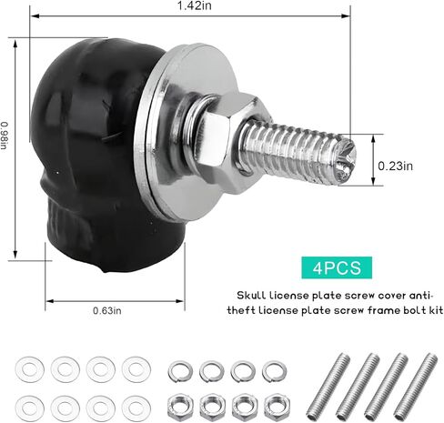 4 PCS Skull License Plate Screws, Anti Theft Car Tag Frame Fastener Kit with Funny Bolt Covers, Cool Personalized License Plate Bolts Decorative Kit for Most Vehicles (Black) in Saudi Arabia