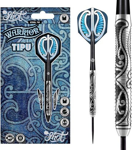 Shot Darts Steel Tip, Warrior Tipu (21g/23g/25g), 80% Tungsten, Front Weighted with Secure Grip for Maximum Aerodynamics, Professional Dart Set and Flights Made in New Zealand, Metal Tip Bar Darts in Kuwait