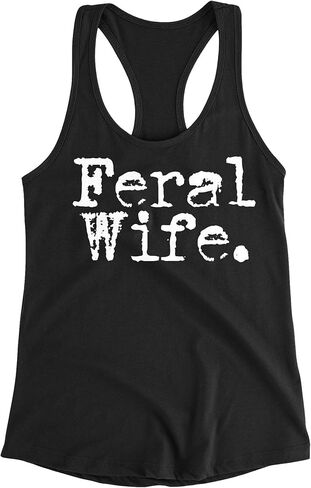 Feral Wife Funny Retro Letters Style - Wife Joke Gift Womens Racer Back Tank Top in Saudi Arabia