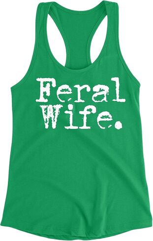 Feral Wife Funny Retro Letters Style - Wife Joke Gift Womens Racer Back Tank Top in Saudi Arabia