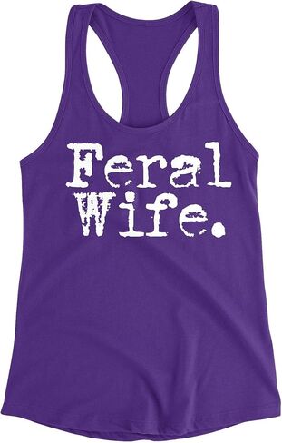 Feral Wife Funny Retro Letters Style - Wife Joke Gift Womens Racer Back Tank Top in Saudi Arabia