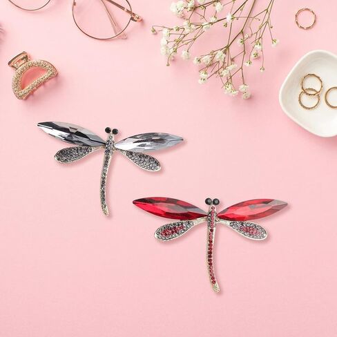 Retro Dragonflies Crystal Brooch Pin Elegant Rhinestones Animal Lapel Accessory for Women and Girls Fashion Jewelry in Kuwait