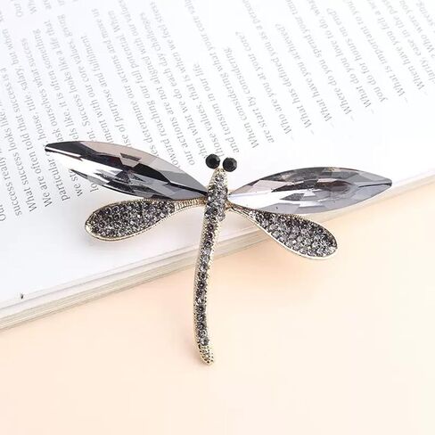 Retro Dragonflies Crystal Brooch Pin Elegant Rhinestones Animal Lapel Accessory for Women and Girls Fashion Jewelry in Kuwait