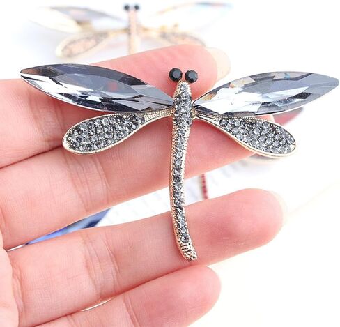 Retro Dragonflies Crystal Brooch Pin Elegant Rhinestones Animal Lapel Accessory for Women and Girls Fashion Jewelry in Kuwait