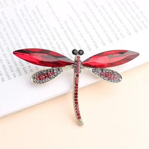 Retro Dragonflies Crystal Brooch Pin Elegant Rhinestones Animal Lapel Accessory for Women and Girls Fashion Jewelry in Kuwait