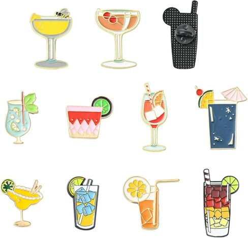 Ornazy 10 قطعة كوب مشروبات الكوكتيل المينا بروش الصيف كؤوس مشروبات دبابيس التلبيب الزخرفية DIY بها بنفسك مجوهرات الملابس على ظهره القبعات in Kuwait