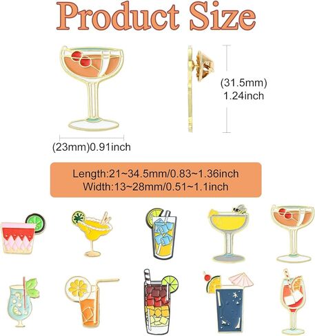 Ornazy 10 قطعة كوب مشروبات الكوكتيل المينا بروش الصيف كؤوس مشروبات دبابيس التلبيب الزخرفية DIY بها بنفسك مجوهرات الملابس على ظهره القبعات in Kuwait