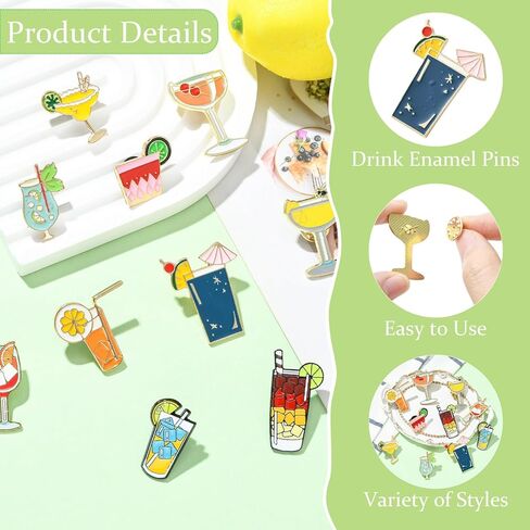 Ornazy 10 قطعة كوب مشروبات الكوكتيل المينا بروش الصيف كؤوس مشروبات دبابيس التلبيب الزخرفية DIY بها بنفسك مجوهرات الملابس على ظهره القبعات in Kuwait