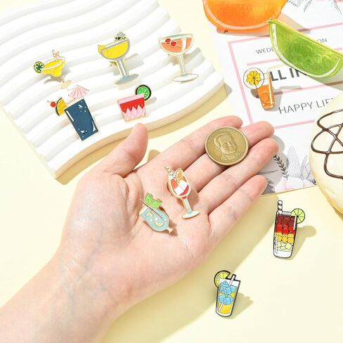 Ornazy 10 قطعة كوب مشروبات الكوكتيل المينا بروش الصيف كؤوس مشروبات دبابيس التلبيب الزخرفية DIY بها بنفسك مجوهرات الملابس على ظهره القبعات in Kuwait