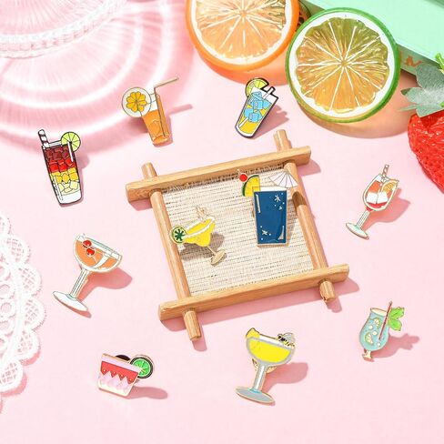 Ornazy 10 قطعة كوب مشروبات الكوكتيل المينا بروش الصيف كؤوس مشروبات دبابيس التلبيب الزخرفية DIY بها بنفسك مجوهرات الملابس على ظهره القبعات in Kuwait