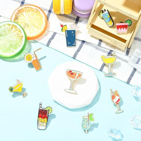 Ornazy 10 قطعة كوب مشروبات الكوكتيل المينا بروش الصيف كؤوس مشروبات دبابيس التلبيب الزخرفية DIY بها بنفسك مجوهرات الملابس على ظهره القبعات in Kuwait