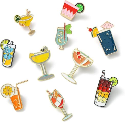 Ornazy 10 قطعة كوب مشروبات الكوكتيل المينا بروش الصيف كؤوس مشروبات دبابيس التلبيب الزخرفية DIY بها بنفسك مجوهرات الملابس على ظهره القبعات in Kuwait