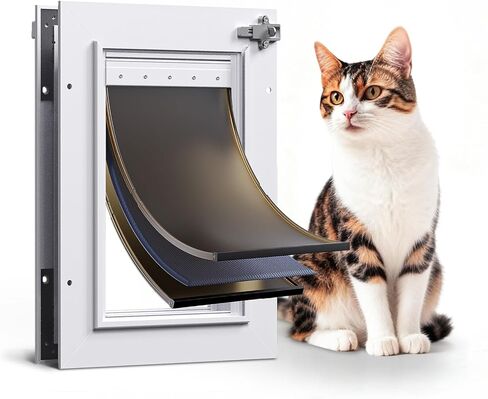 Dog Door For Door All Aluminum 3 Flaps, Medium Doggy Doggie Door, Cat Door White, Heavy Duty Pet Door for Dogs Cats, With Insulation Flap, Telescoping Tunnel, Sliding Closing Panel, for Pet Up to 45lb in Kuwait