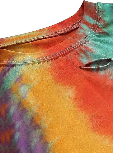 Avanova Tie Dye Shirt Women Ripped Short Sleeve Crop Tops Distressed Cropped T Shirts for Concert Halloween Goth Rock in Saudi Arabia