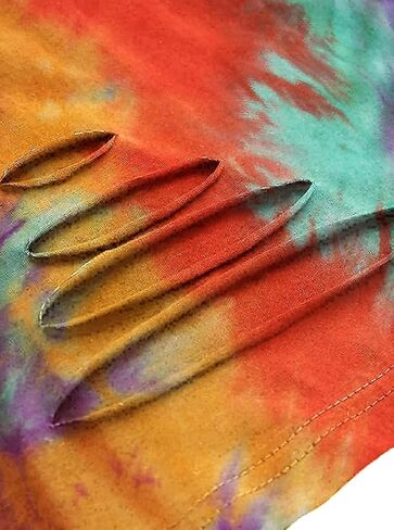 Avanova Tie Dye Shirt Women Ripped Short Sleeve Crop Tops Distressed Cropped T Shirts for Concert Halloween Goth Rock in Saudi Arabia