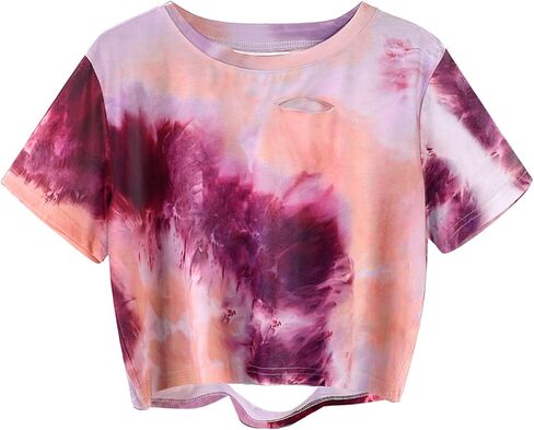 Avanova Tie Dye Shirt Women Ripped Short Sleeve Crop Tops Distressed Cropped T Shirts for Concert Halloween Goth Rock in Saudi Arabia