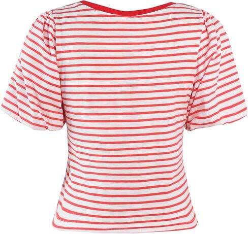 LilyCoco Womens Striped Square Neck Tops Casual Puff Short Sleeve Cropped T Shirts in Saudi Arabia