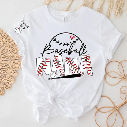 Personalized Baseball Nana Shirt for Women, Custom Kids' Names on Sleeves, Funny Baseball Nana Graphic Tee, Game Day Family Support Shirt in Kuwait