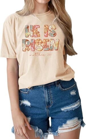 GLIGITTR Christian Shirts for Women He is Risen T-Shirt Easter Jesus Short Sleeve Summer Casual Graphic Tee Tops in Saudi Arabia