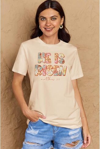 GLIGITTR Christian Shirts for Women He is Risen T-Shirt Easter Jesus Short Sleeve Summer Casual Graphic Tee Tops in Saudi Arabia