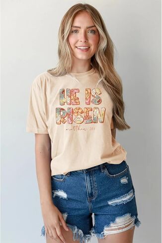 GLIGITTR Christian Shirts for Women He is Risen T-Shirt Easter Jesus Short Sleeve Summer Casual Graphic Tee Tops in Saudi Arabia