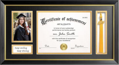 Yaetm 11x17 Diploma Frames with Tassel Holder for 8.5x11 Certificate Document with Tempered Glass Cover & Black Mat Over Gold Acid-Free Mat, Mahogany Graduation Picture Frame in Kuwait