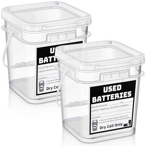 Baderke Battery Disposal Container Used Dry Cell Battery Storage Used Battery Recycling Container 1.32 Gallons Capacity Battery Recycling Bin with Label(Square) in Kuwait