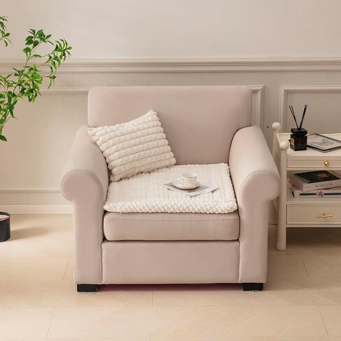 غطاء مقعد محبب مبطن غير قابل للانزلاق، واقي أريكة من الفلانيل للحيوانات الأليفة، غطاء أريكة قابل للغسل في الغسالة، مقاس 24/47/54/67/78 بوصة (أبيض، كرسي استرخاء 24 بوصة × 24 بوصة) in Kuwait
