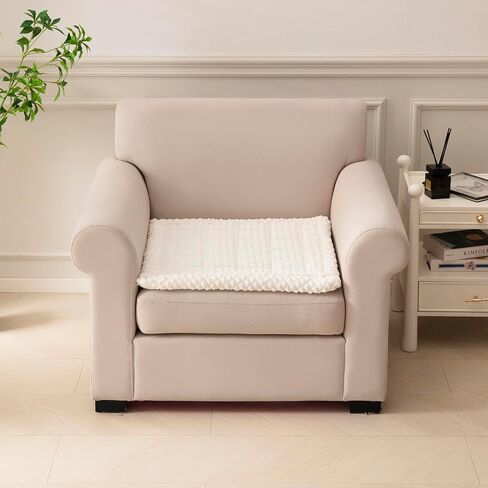 غطاء مقعد محبب مبطن غير قابل للانزلاق، واقي أريكة من الفلانيل للحيوانات الأليفة، غطاء أريكة قابل للغسل في الغسالة، مقاس 24/47/54/67/78 بوصة (أبيض، كرسي استرخاء 24 بوصة × 24 بوصة) in Kuwait