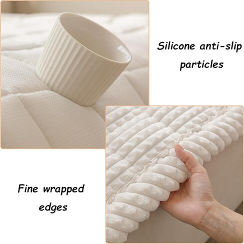 غطاء مقعد محبب مبطن غير قابل للانزلاق، واقي أريكة من الفلانيل للحيوانات الأليفة، غطاء أريكة قابل للغسل في الغسالة، مقاس 24/47/54/67/78 بوصة (أبيض، كرسي استرخاء 24 بوصة × 24 بوصة) in Kuwait