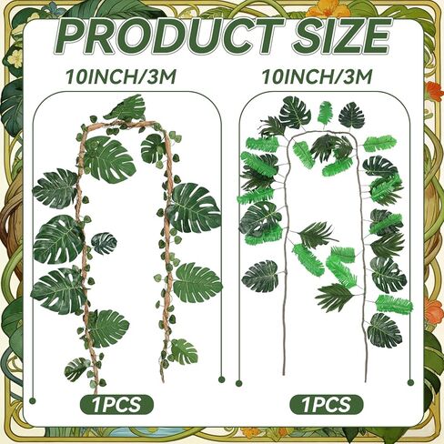 2 Pcs 10ft Jungle Party Decorations Ivy Tropical Vines Artificial Ivy Artificial Rattan Kraft Paper Fake Tropical Palm Leaves for Garden Forest Indoor Outdoor Party in Kuwait