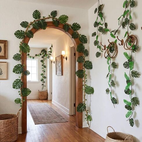 2 Pcs 10ft Jungle Party Decorations Ivy Tropical Vines Artificial Ivy Artificial Rattan Kraft Paper Fake Tropical Palm Leaves for Garden Forest Indoor Outdoor Party in Kuwait