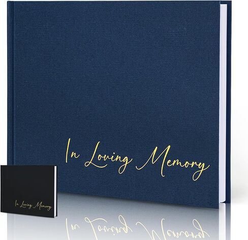Minimalist Funeral Guest Book - in Loving Memory Guestbook with Table Sign - Hardcover Guest Sign in Book for Funeral Service - 330 Entries, 9"x7.5", Navy in Saudi Arabia