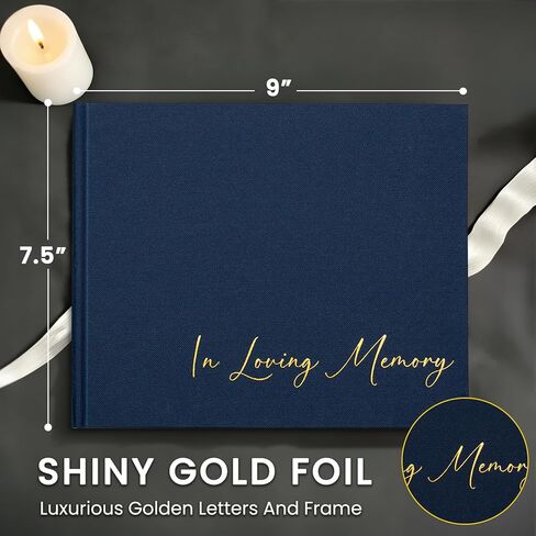 Minimalist Funeral Guest Book - in Loving Memory Guestbook with Table Sign - Hardcover Guest Sign in Book for Funeral Service - 330 Entries, 9"x7.5", Navy in Saudi Arabia