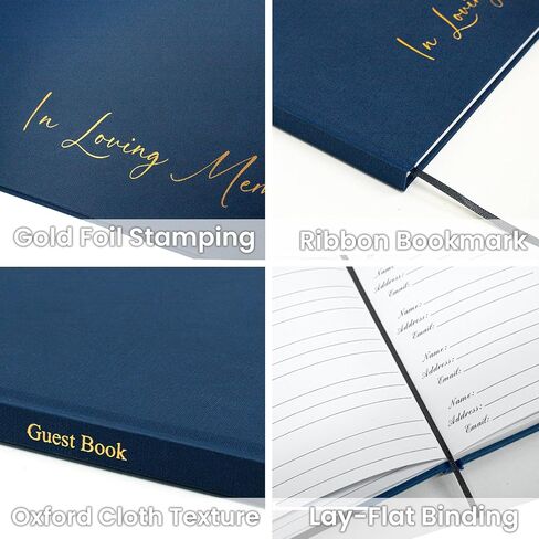 Minimalist Funeral Guest Book - in Loving Memory Guestbook with Table Sign - Hardcover Guest Sign in Book for Funeral Service - 330 Entries, 9"x7.5", Navy in Saudi Arabia