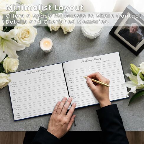 Minimalist Funeral Guest Book - in Loving Memory Guestbook with Table Sign - Hardcover Guest Sign in Book for Funeral Service - 330 Entries, 9"x7.5", Navy in Saudi Arabia