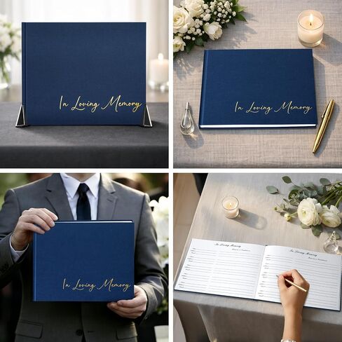 Minimalist Funeral Guest Book - in Loving Memory Guestbook with Table Sign - Hardcover Guest Sign in Book for Funeral Service - 330 Entries, 9"x7.5", Navy in Saudi Arabia