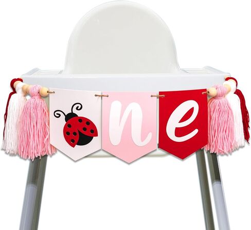 Ladybug First Birthday High Chair Banner - 1st Birthday Party Decoration Supplies Highchair Banner, Animals Theme Milestone Party Banner, Ladybug Sign Anniversary Milestone Celebration Garland Banner in Kuwait