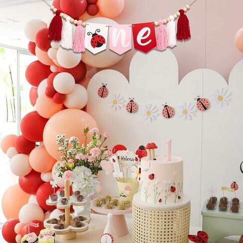 Ladybug First Birthday High Chair Banner - 1st Birthday Party Decoration Supplies Highchair Banner, Animals Theme Milestone Party Banner, Ladybug Sign Anniversary Milestone Celebration Garland Banner in Kuwait