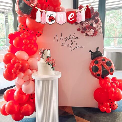 Ladybug First Birthday High Chair Banner - 1st Birthday Party Decoration Supplies Highchair Banner, Animals Theme Milestone Party Banner, Ladybug Sign Anniversary Milestone Celebration Garland Banner in Kuwait