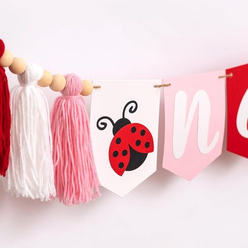 Ladybug First Birthday High Chair Banner - 1st Birthday Party Decoration Supplies Highchair Banner, Animals Theme Milestone Party Banner, Ladybug Sign Anniversary Milestone Celebration Garland Banner in Kuwait