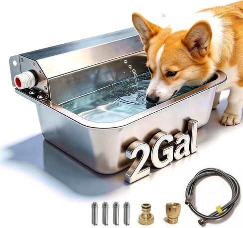 موزع مياه الكلب الأوتوماتيكي ، 2 غالون 304 وعاء ماء الكلب من الفولاذ المقاوم للصدأ للعبة الداخلية/الخارجية ، وعاء مياه كبير للحيوانات الأليفة والماشية ، طرف مضاد ، فم عريض ، ملء تلقائي مائي ، غوتهن 3/4 "صنبور in Kuwait