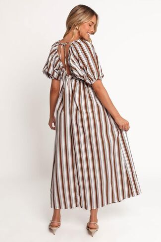 Petal & Pup Women's Sullivan-Puff-Sleeve-Maxi-Dress-Chocolate-Stripe in Saudi Arabia