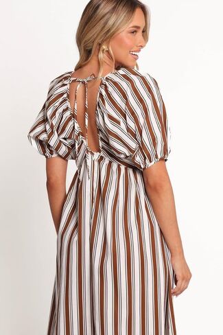 Petal & Pup Women's Sullivan-Puff-Sleeve-Maxi-Dress-Chocolate-Stripe in Saudi Arabia